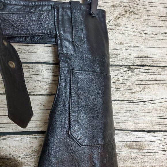 RAIDER Black Chaps  Unisex Bla Leather Motorcycle Biker Size XL - Picture 6 of 7